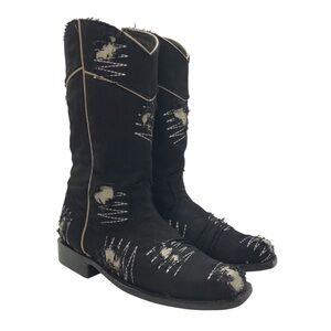 King Exotic Men's Denim Distressed Fabric Cowboy Boots Size 8.5 EE Black Western